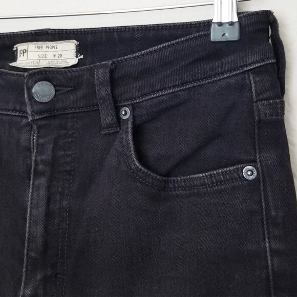 Free People High Waist Flared Bell Bottom Jeans Size 28 Black Stretch Comfy Boho - Picture 5 of 13